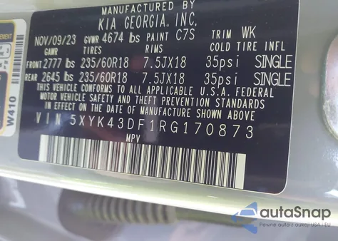 2024 Kia Sportage Sx z USA, uszkodzony, nr VIN 5XYK43DF1RG170873